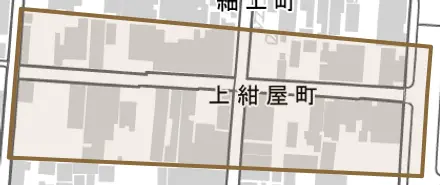 上紺屋町とその周辺の地図。町の範囲を重ねている