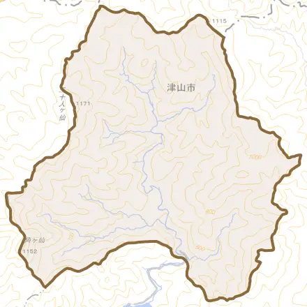 加茂町倉見とその周辺の地図。町の範囲を重ねている