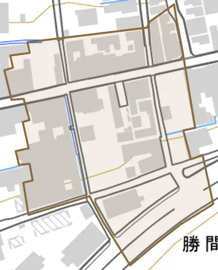 勝間田町とその周辺の地図。町の範囲を重ねている