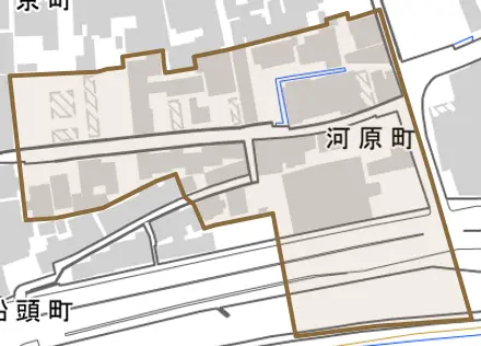 河原町とその周辺の地図。町の範囲を重ねている