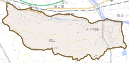 久米川南とその周辺の地図。町の範囲を重ねている