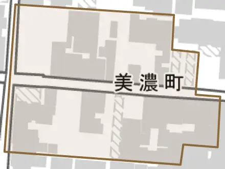 美濃町とその周辺の地図。町の範囲を重ねている