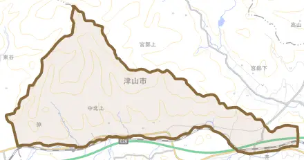 中北上とその周辺の地図。町の範囲を重ねている