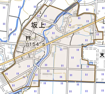 坂上とその周辺の地図。町の範囲を重ねている