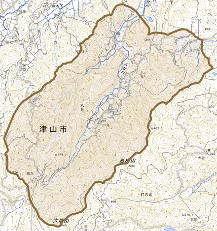 八社とその周辺の地図。町の範囲を重ねている