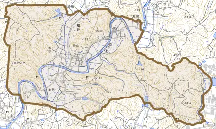福井とその周辺の地図。町の範囲を重ねている