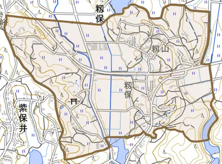 籾保とその周辺の地図。町の範囲を重ねている
