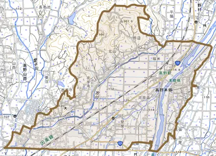 高野本郷とその周辺の地図。町の範囲を重ねている