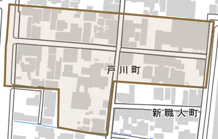 戸川町とその周辺の地図。町の範囲を重ねている