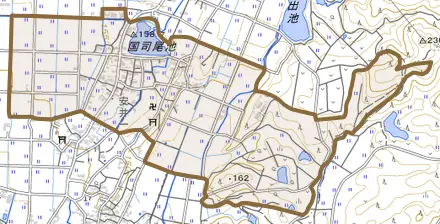 安井とその周辺の地図。町の範囲を重ねている