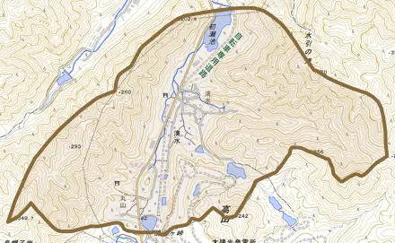 清水とその周辺の地図。町の範囲を重ねている