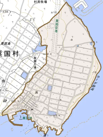 字浜とその周辺の地図。町の範囲を重ねている