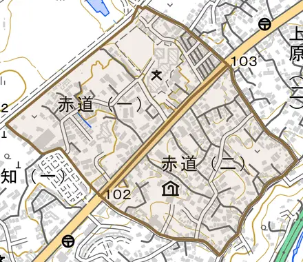 赤道とその周辺の地図。町の範囲を重ねている