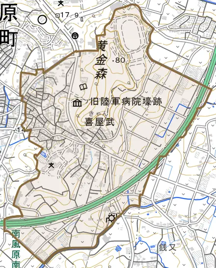 字喜屋武とその周辺の地図。町の範囲を重ねている