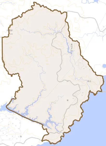 字高江とその周辺の地図。町の範囲を重ねている