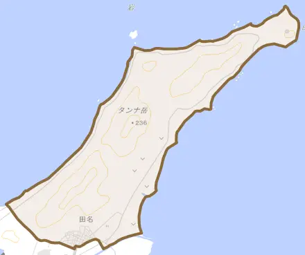 字田名とその周辺の地図。町の範囲を重ねている