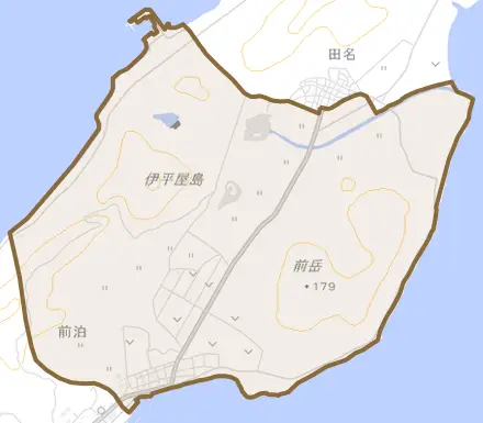 字前泊とその周辺の地図。町の範囲を重ねている