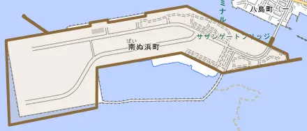 南ぬ浜町とその周辺の地図。町の範囲を重ねている