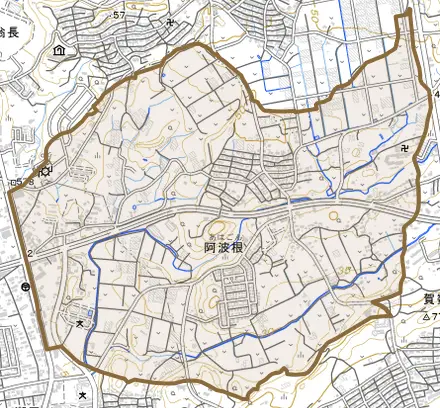 字阿波根とその周辺の地図。町の範囲を重ねている
