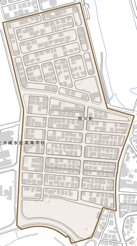 西川町とその周辺の地図。町の範囲を重ねている