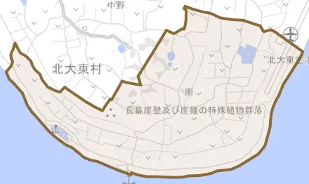 字南とその周辺の地図。町の範囲を重ねている