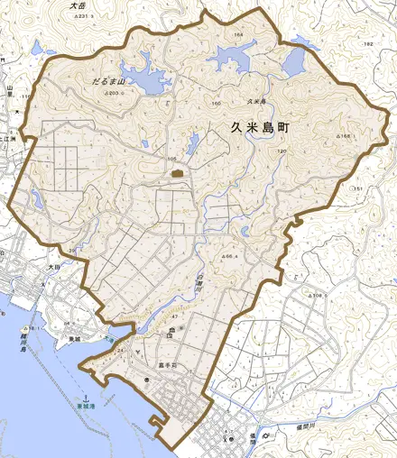字嘉手苅とその周辺の地図。町の範囲を重ねている