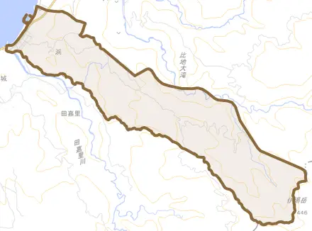 字浜とその周辺の地図。町の範囲を重ねている