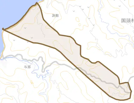 字謝敷とその周辺の地図。町の範囲を重ねている
