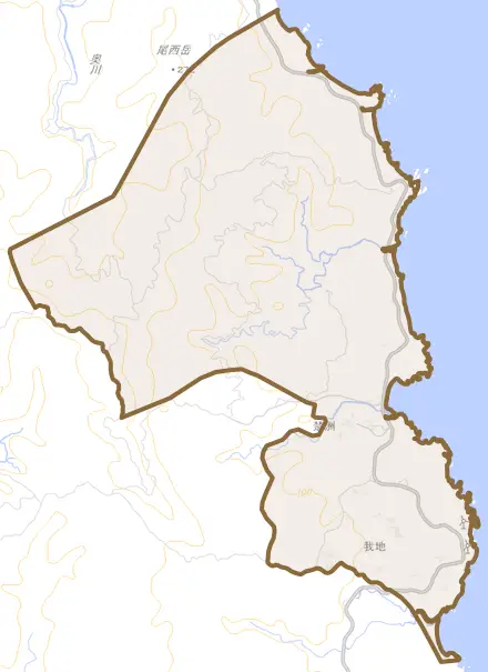 字楚洲とその周辺の地図。町の範囲を重ねている