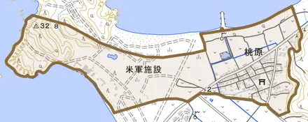 字桃原とその周辺の地図。町の範囲を重ねている