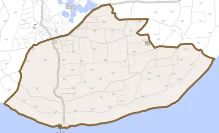 字南とその周辺の地図。町の範囲を重ねている