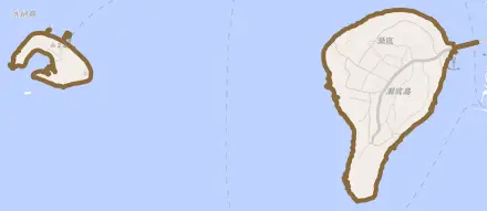 字瀬底とその周辺の地図。町の範囲を重ねている