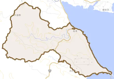 字天仁屋とその周辺の地図。町の範囲を重ねている