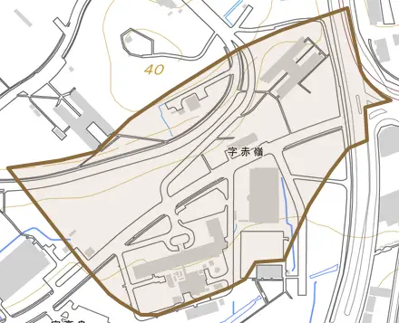 字赤嶺とその周辺の地図。町の範囲を重ねている