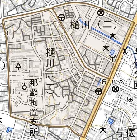樋川とその周辺の地図。町の範囲を重ねている