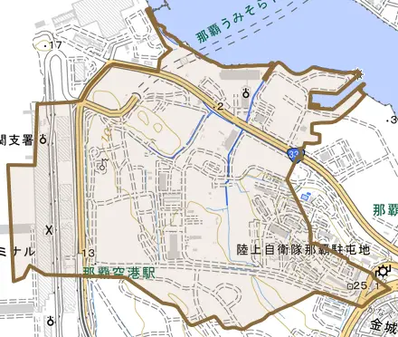 字鏡水とその周辺の地図。町の範囲を重ねている