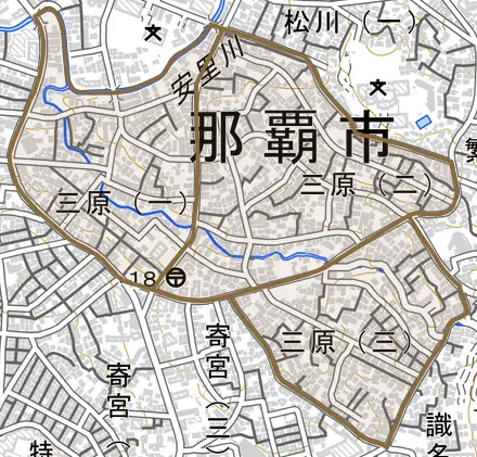 三原とその周辺の地図。町の範囲を重ねている