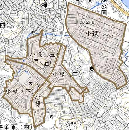 小禄とその周辺の地図。町の範囲を重ねている