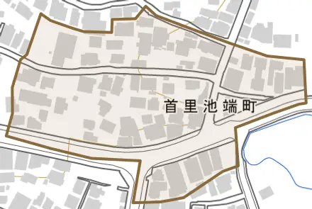 首里池端町とその周辺の地図。町の範囲を重ねている