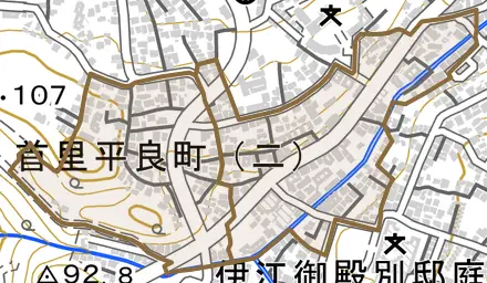 首里平良町とその周辺の地図。町の範囲を重ねている