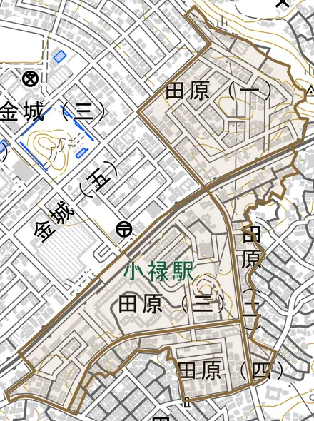 田原とその周辺の地図。町の範囲を重ねている