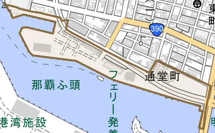 通堂町とその周辺の地図。町の範囲を重ねている