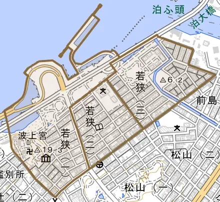 若狭とその周辺の地図。町の範囲を重ねている