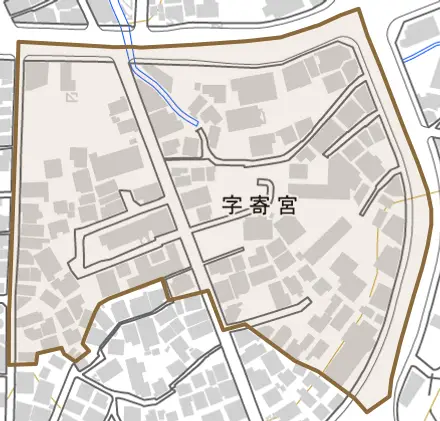 字寄宮とその周辺の地図。町の範囲を重ねている