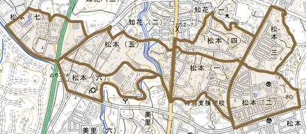 松本とその周辺の地図。町の範囲を重ねている