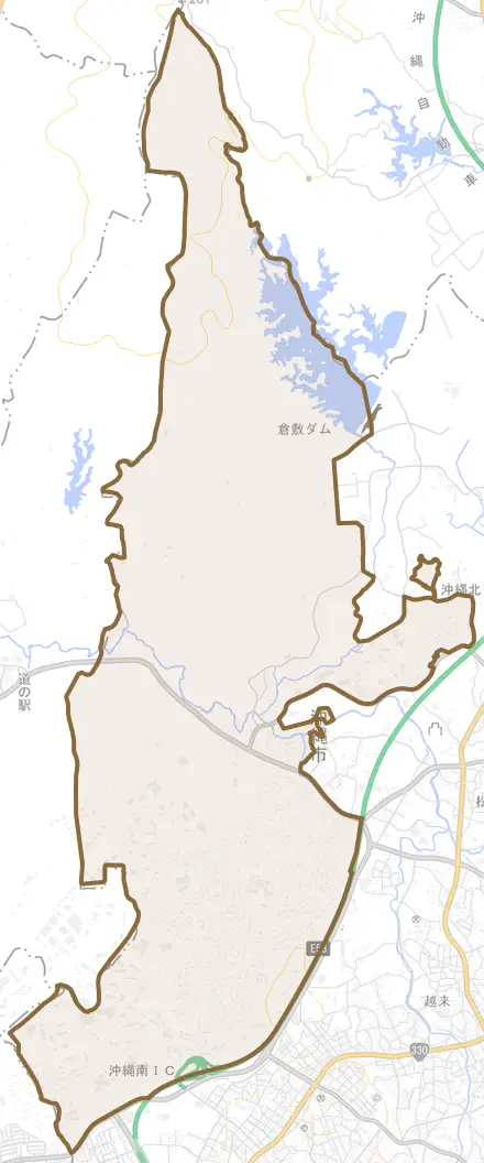 字山内とその周辺の地図。町の範囲を重ねている