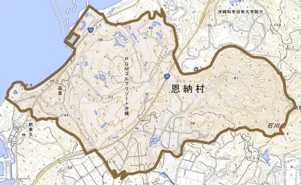 字冨着とその周辺の地図。町の範囲を重ねている
