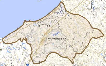 字谷茶とその周辺の地図。町の範囲を重ねている