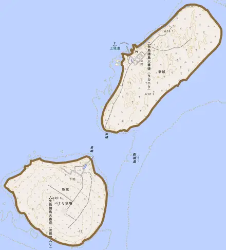 字新城とその周辺の地図。町の範囲を重ねている