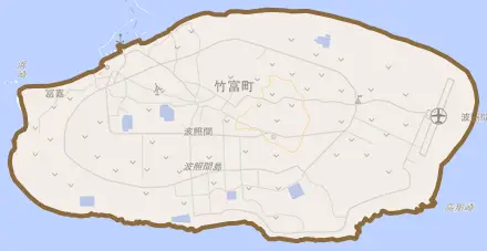 字波照間とその周辺の地図。町の範囲を重ねている